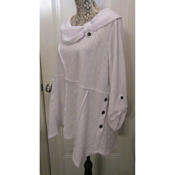 Ali Miles Top White Textured Knit Tunic Blouse Button Detail Womens Size L - Picture 4 of 8